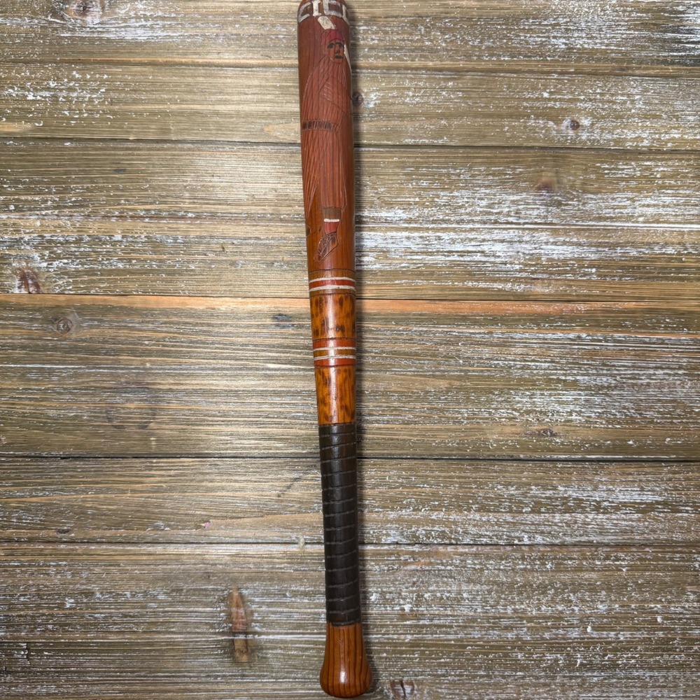 Vintage Hand Carved Wooden Mini Baseball Bat Mexico Folk Art Souvenir Decorative